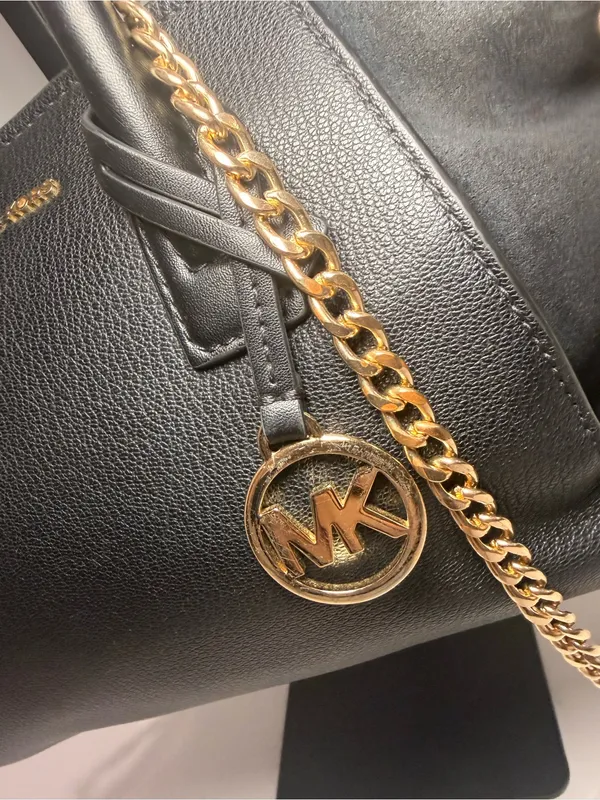 Michael Kors Avril Small Black Pebbled Leather & Suede Satchel - Image 4