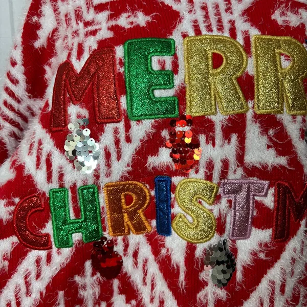 HOLIDAY TIME Red "Merry Christmas" Christmas Ugly‎ Sweater Size L NEW - Image 5