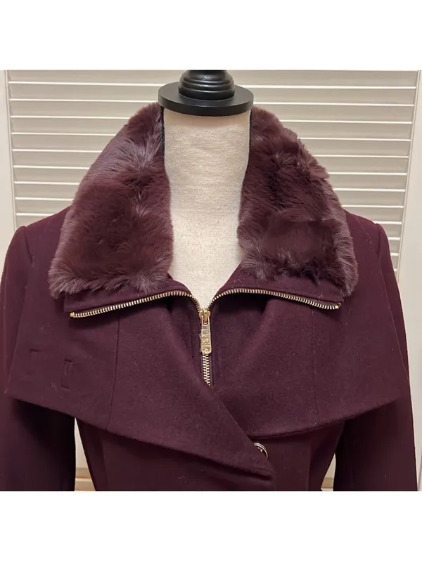 $360 Sam edelman belted wool coat in rich plum size 8 - Image 5
