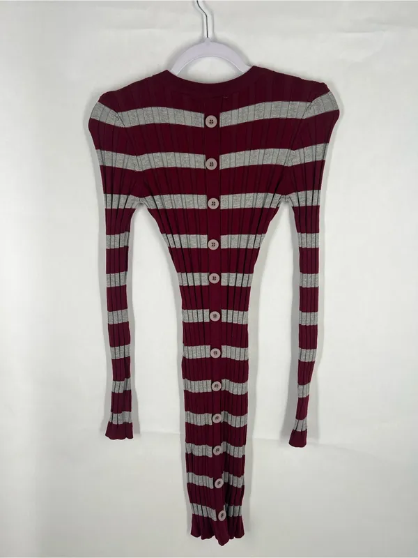 Hera‎ Collection Striped Ribbed Knit Top - Burgundy & Light Gray - Image 6