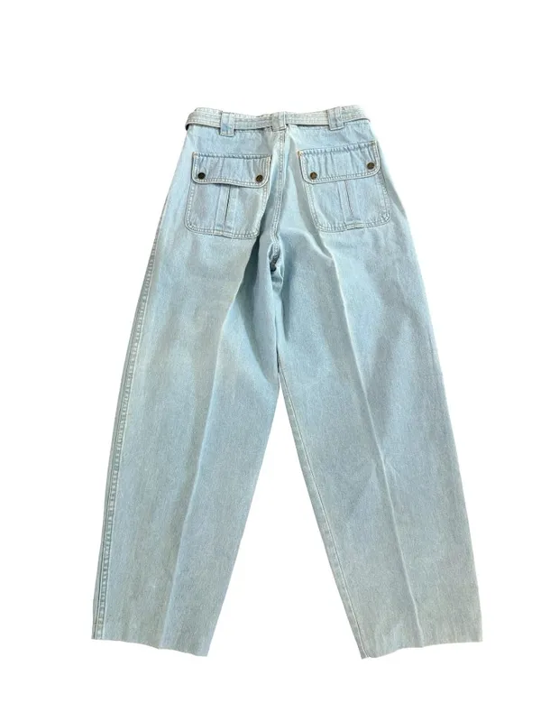 Lizwear Light Wash Pleated Belted Wide Leg Jeans Barrel Trouser Size 10 Women's - Image 8