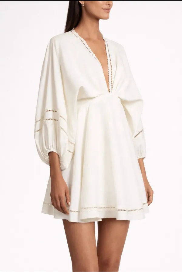 NWT Sachin Babi Caden Ivory Bridal Babydoll Mini Dress Balloon Sleeve L - Image 2