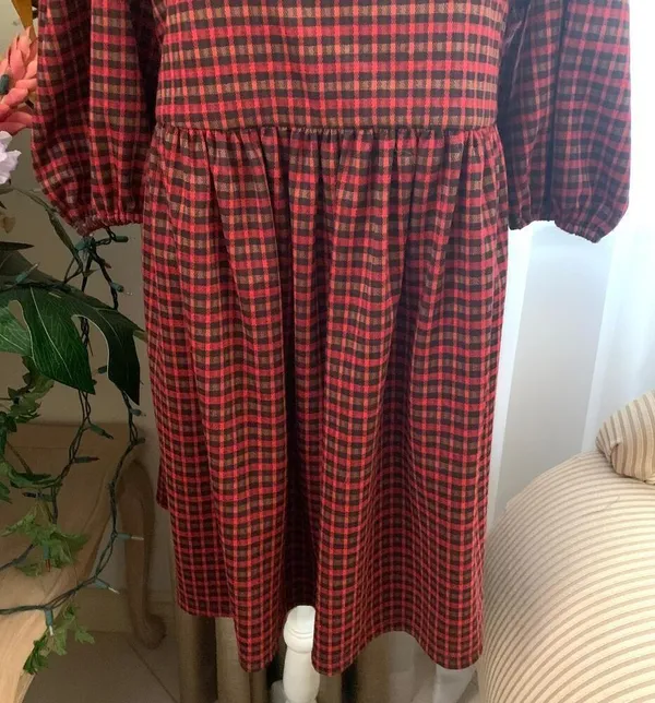 Hutch Square Neck Puff Sleeve Checker Plaid Mini Dress in Red Multi - Image 5