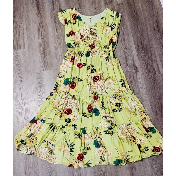 Floral Boho Maxi Dress Smocked Waist Tiered Ruffles Wedding guest Garden Party S - Image 2