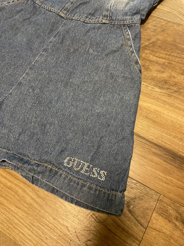 GUESS Girls' Denim Button-Front Romper - Dark Blue Size Large Jumpsuit - Image 4