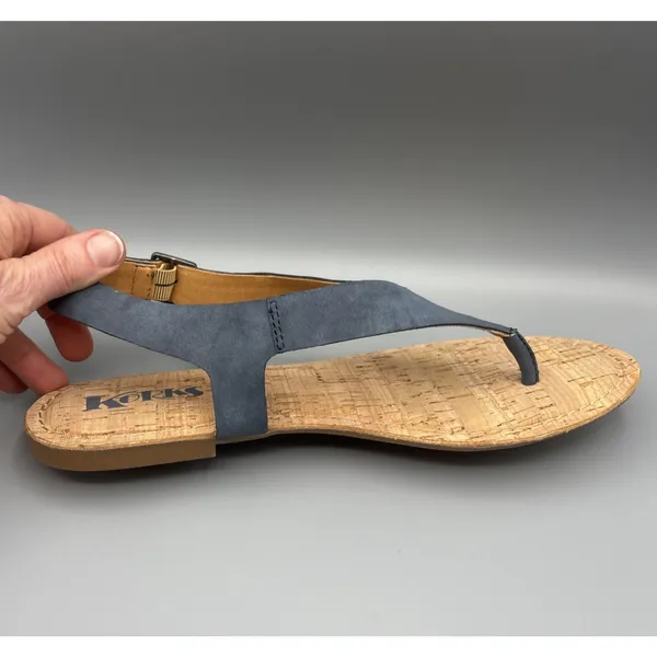Korks Skylar Sandals Size 9 Blue Faux Leather Vegan Thong Sling Back Cork Summer - Image 5