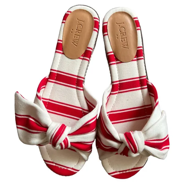 J.Crew Red/Ivory Stripe Print Cotton Upper Knot Slide Sandals, US7.5 - Image 5
