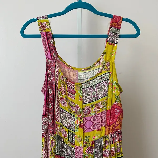 Boho Fairy Beachy Relaxed Patchwork Romper M Yellow Multi Size M - Image 2