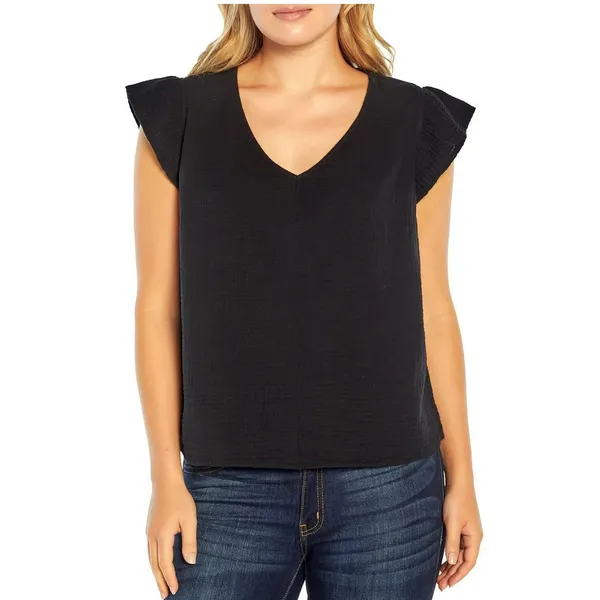 Three Dots Womens V-Neck Gauze Shirt Size S Double Layer Cotton Short Sleeve - Image 8