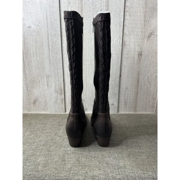 Propet Womens 9.5 Wide Brown Leather Boots Quilted Back Panel Chunky Heel - Image 3