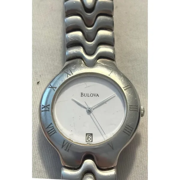 Bulova Ladies Silver Tone Quartz Watch Roman Numerals Stainless‎ Steel - Image 3