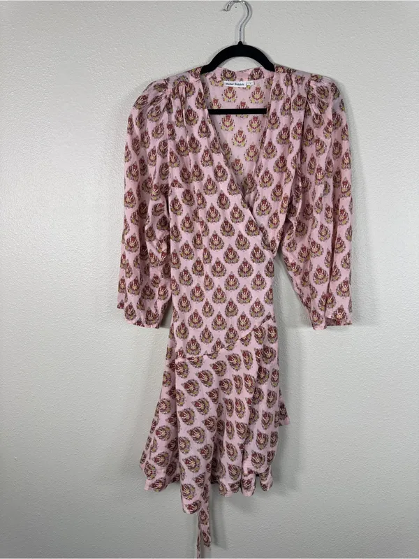 Roller Rabbit Pink Mini Wrap Dress Womens M Casual Summer Luxury Boho Classic - Image 9