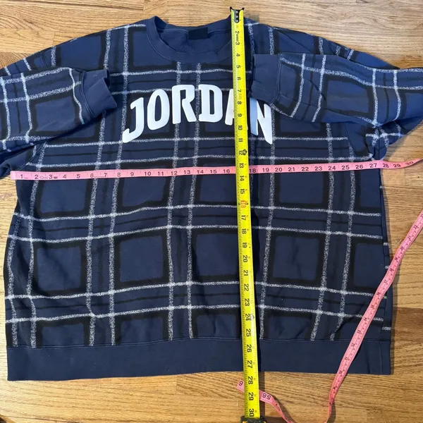 Jordan Essentials Womens Plaid Fleece Crewneck‎ Sweatshirt Navy Blue XXL - Image 4