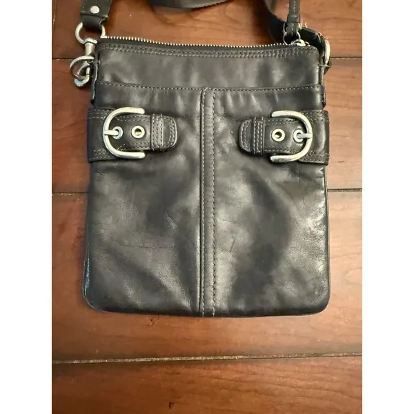 Coach Handbag Black‎ Leather Adjustable Shoulder Strap Authentic - Image 2