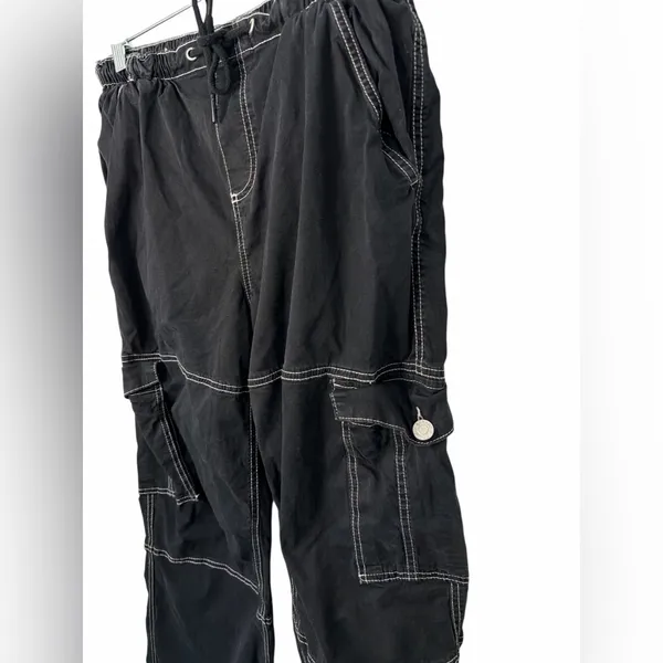 Garage Black Cargo Pants with White Stitching - Image 3