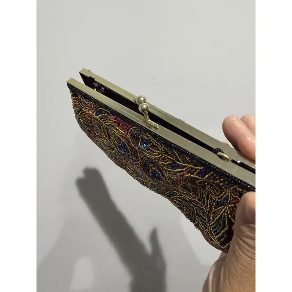 Multi-color LaRegale Evening Purse‎ Clutch Shoulder Strap Peacock Beaded M - Image 5