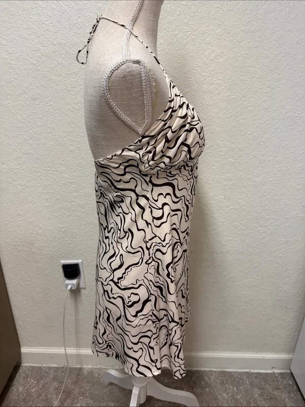 Abercrombie & Fitch Cream Halter Dress with Dark Brown Abstract Swirl - Small - Image 11