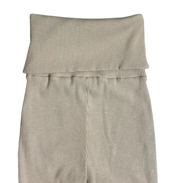 Zara Beige Fold over Ribbed Flared Stretchy Cotton Blend Leggings(Size Small) - Image 4