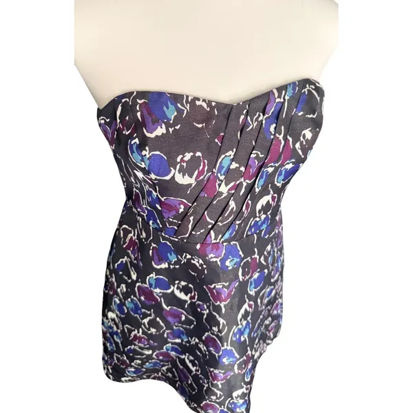 American‎ Eagle Outfitters Strapless Floral Mini Dress Purple Blue Size 6 - Image 2