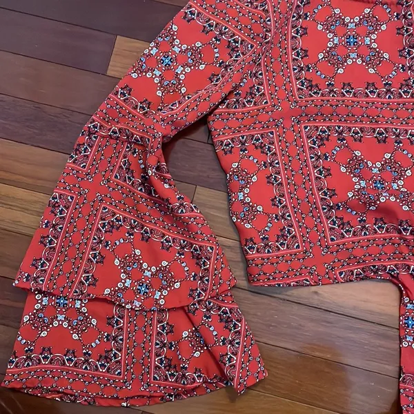 Altar’d State Mackenzie Handkerchief Red Crop Top Blouse Boho Hippie Beach - Image 4