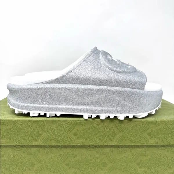 Gucci Interlocking G Platform Slide Silver Glitter - Image 10