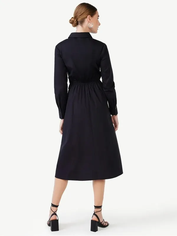 Scoop Women's Side Knot Poplin Midi Shirt Dress with Long Sleeves Size Medium - Image 2