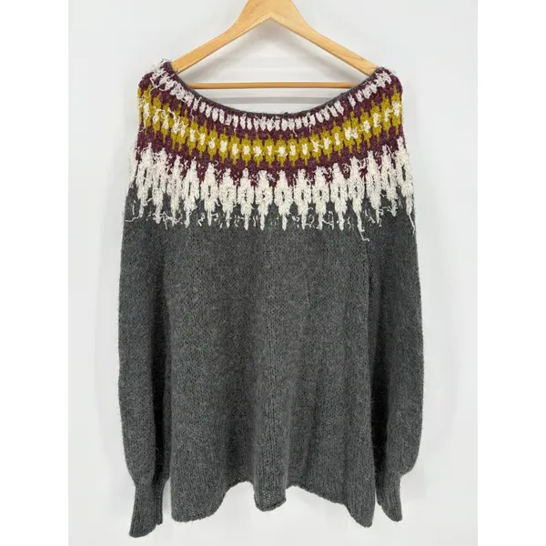 Free People Baltic Fair Isle Knit Sweater Large Gray Alpaca Mohair Blend - Image 5