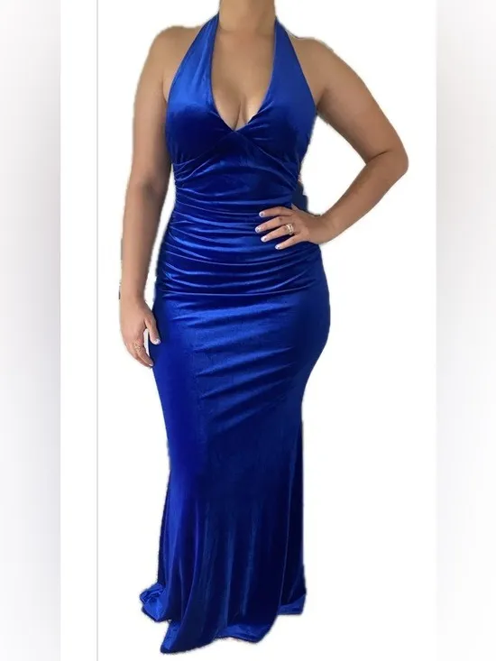 Blue Velvet Old Hollywood Style Floor Length Formal Gown - NEW - Image 5