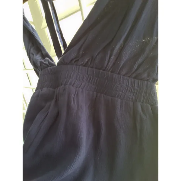 Lulus Women's L Navy Blue Textured V-Neck Tie Back NWOT Romper Jumpsuit Summer - Image 3