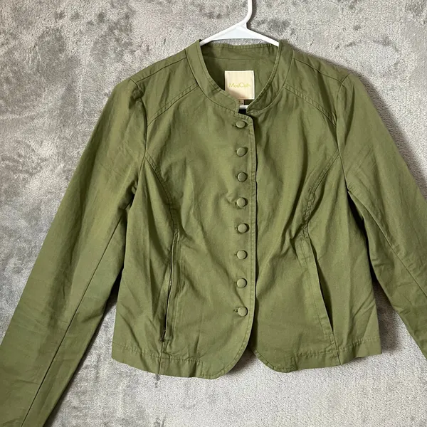 ModCloth Military Inspired Olive Green Button Jacket‎ Structured Fit Size Small - Image 2