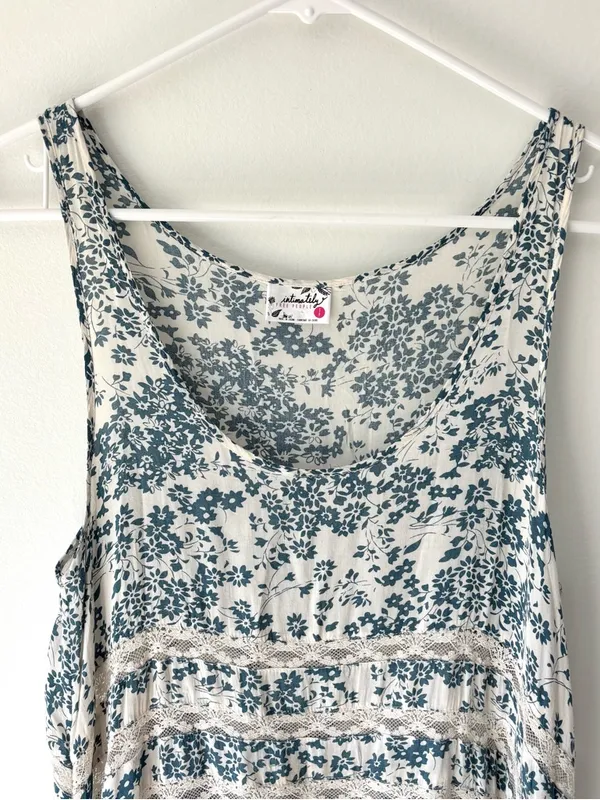 Intimately Free People White Blue Floral Voile Lace Trapeze Swing Tunic Dress - Image 3