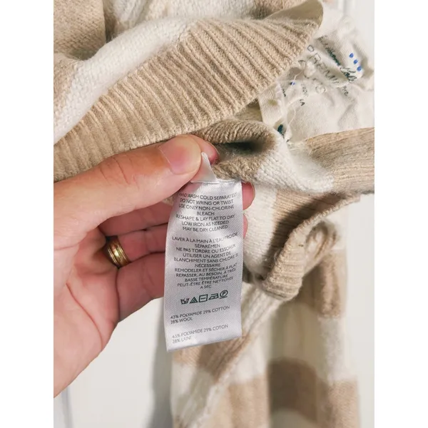 We The Free Into The Blue Striped Sweater Crop Small Tan Cream Granola Cozy Fall - Image 11