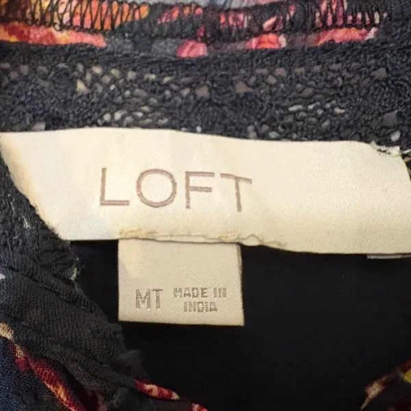 Loft Floral Clip Tiered Button‎ Puff Sleeve Fall Floral Dress Size Medium Tall - Image 5