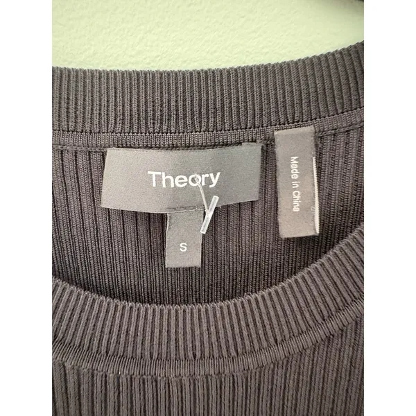 Theory Women's Black Ribbed Knit Sleeveless Sweater Dress Round Neck S - Image 2