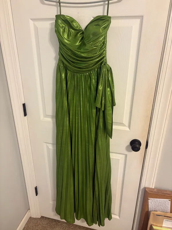Green Metallic Strapless Dress Size Small Worn Once - Image 2
