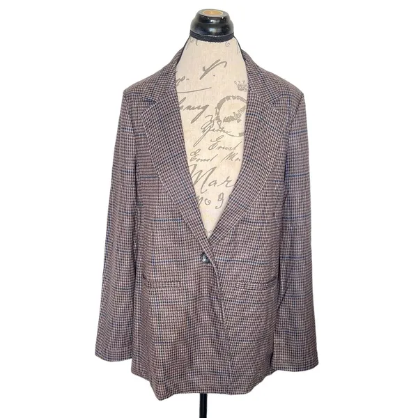 Sanctuary Daily Oxford Blazer Jacket  Medium Single Button Plaid Preppy Workday - Image 2