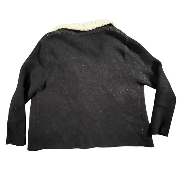 Zara Knit Womens M Black Cream Sherpa Collar Open Front Jacket Cardigan Textured - Image 4