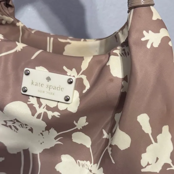 Chic Kate Spade Neutral Floral Nylon Leather Hobo Bag Shoulder Purse Trendy - Image 16