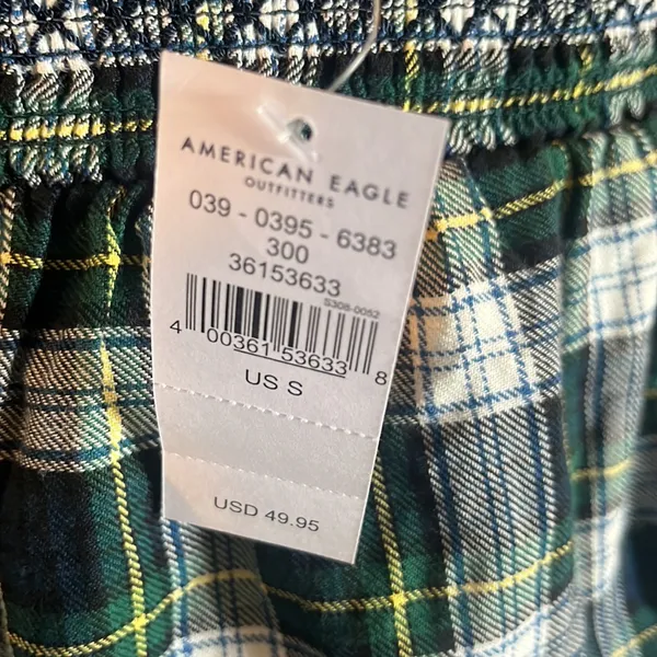 AMERICAN EAGLE plaid smocked puff sleeve babydoll‎ dress S NEW - Image 4