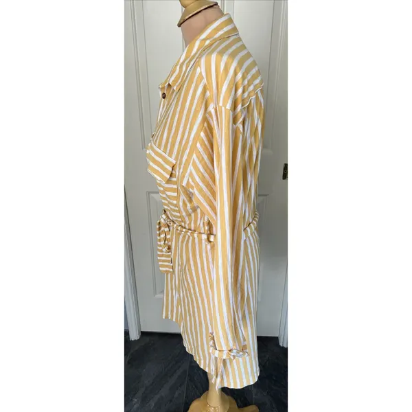 Free People Beach Women's Striped Shirt Dress Size Small Belted Yellow White‎ - Image 6