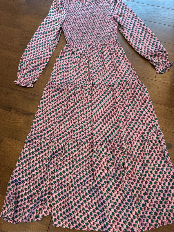 MelloDay Pink and Green Patterned Long Sleeve Dress Size Small - C11-647 - Image 7