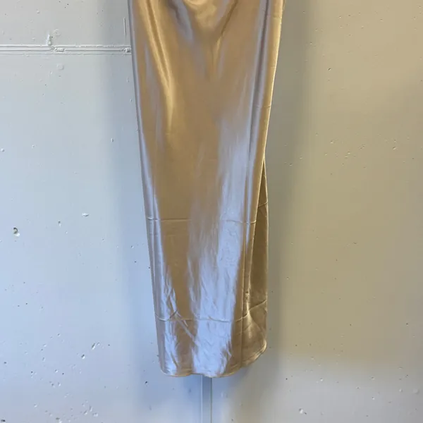 Ekouaer Champagne Gold Satin Cowl Neck Midi Slip Dress Women's Medium Adjustable - Image 4