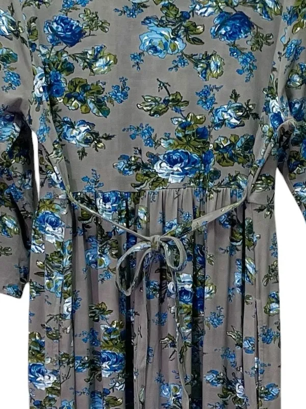 April Cornell M Gray Blue Floral Maxi Dress Cottagecore Romantic 3/4 Sleeve - Image 7