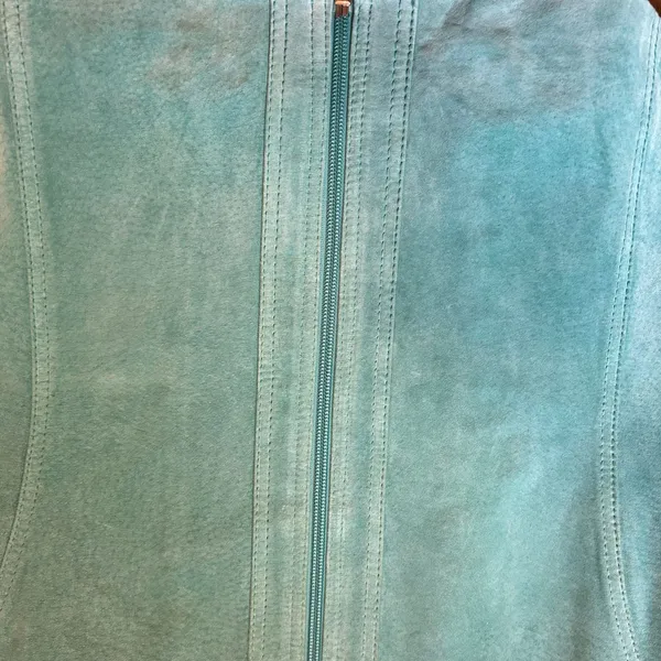 Vtg Yvonne Le Marie Teal Suede Genuine Leather Jacket Size 8 Zip up Lined - Image 10