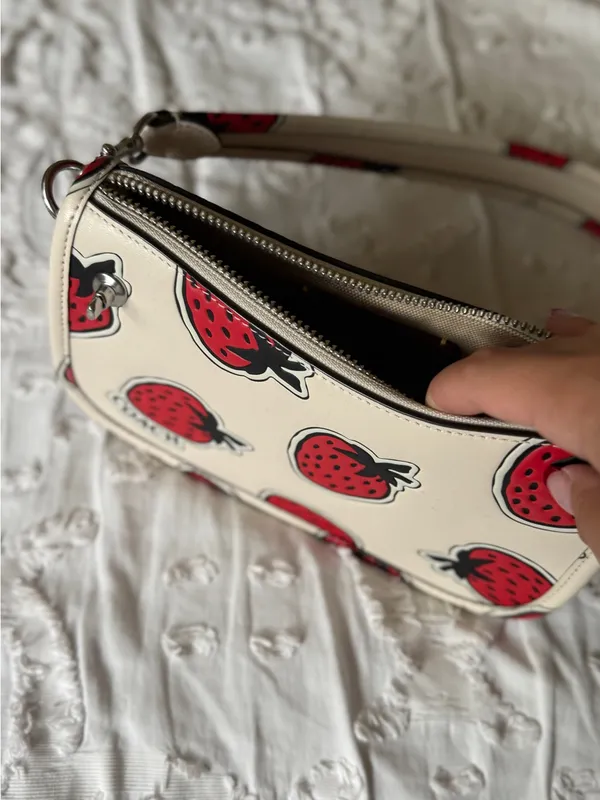 Coach Cream Leather Crossbody with Red Strawberry Print - Image 5
