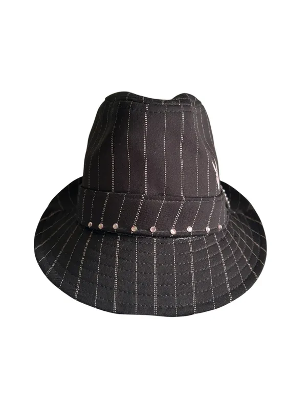 Y2K Playboy Fedora Pink Rhinestone Pinstriped Size L/XL Bling 2000s Grunge Bimbo - Image 2