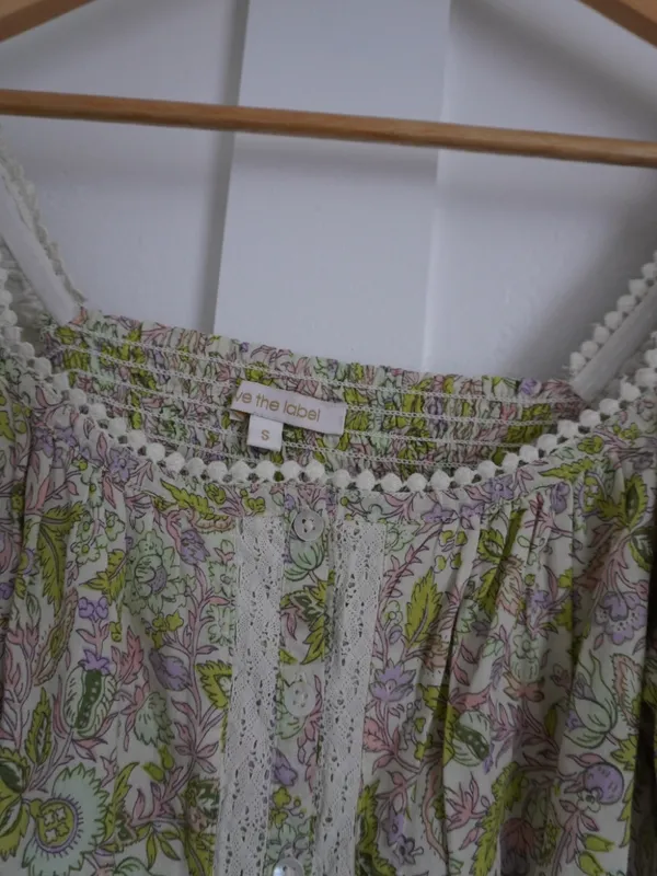 Anthropologie Love The Label Green Floral Puff Sleeve Mini Dress - Image 2