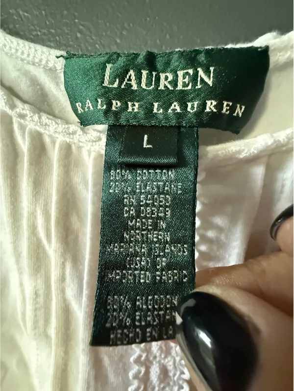 Lauren Ralph Lauren White Cotton Blend Tank Top Size Large - Image 3