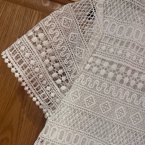 Mango White Crochet‎ Short Sleeve Lined Mini Shift Dress Size 6 Medium Cruise - Image 4