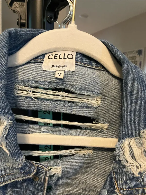 Cello Light Blue Distressed shredded Oversized Jean Jacket - Image 3